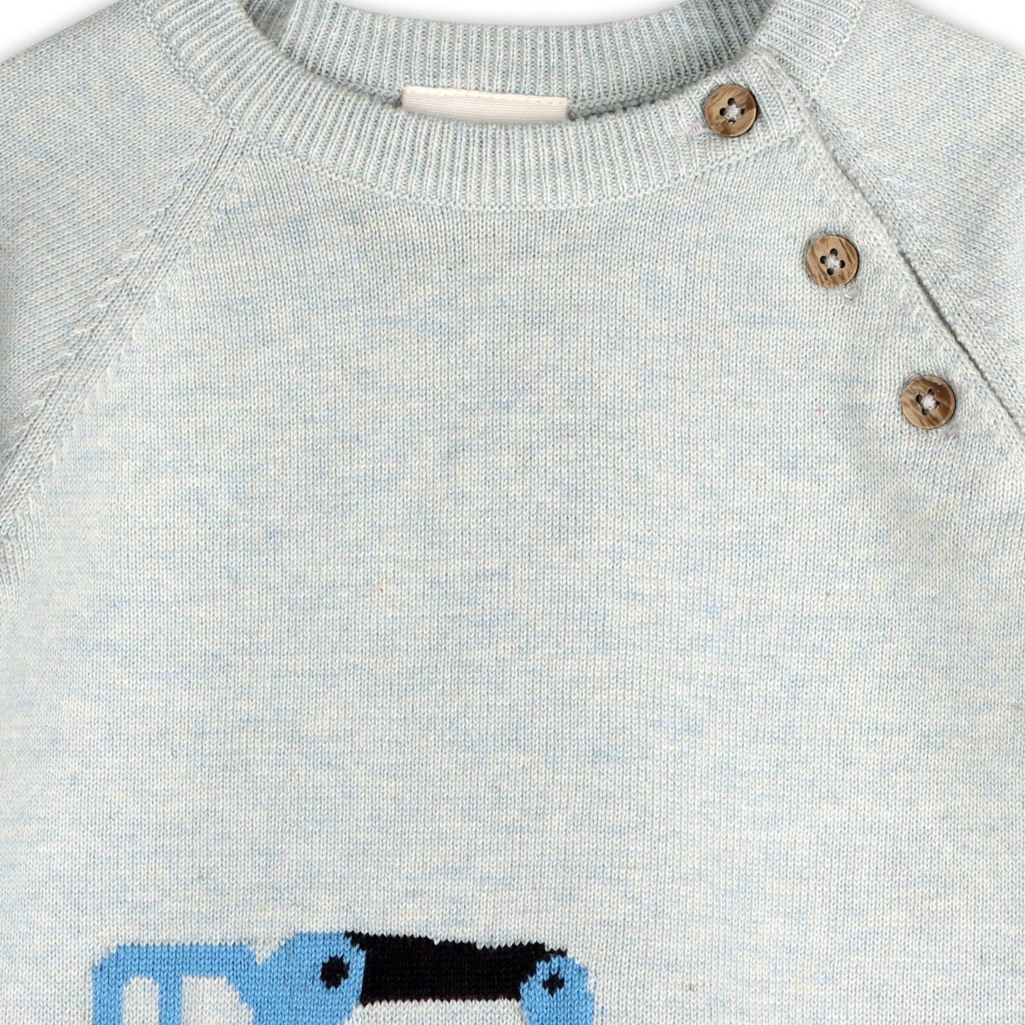 Construction Truck Embroidered Knit Baby Pullover & Pant SET: Blue Heather / 6-12M
