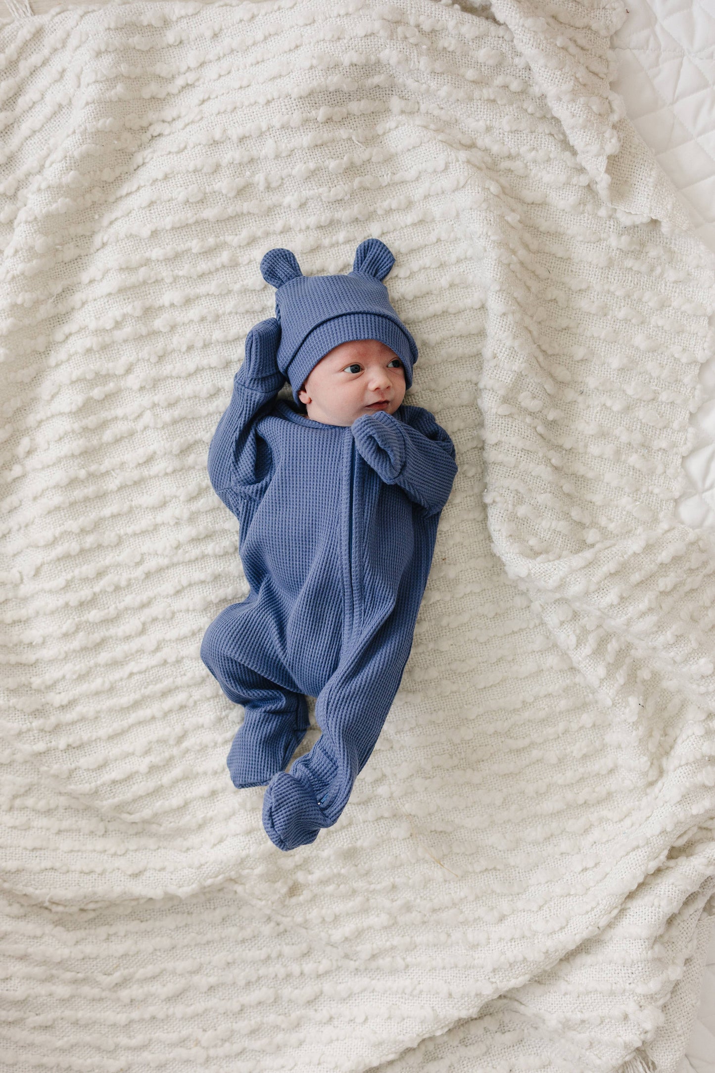 Organic Cotton Bear Waffle Baby Set – Stormy Blue