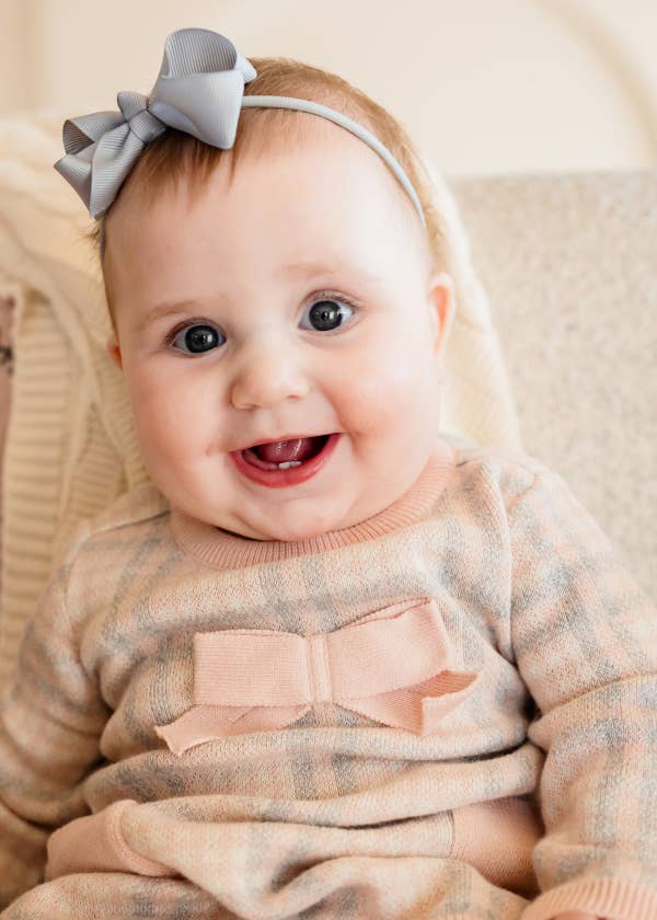 Sophie Bow Checkered Organic Cotton Sweater Knit Baby Dress