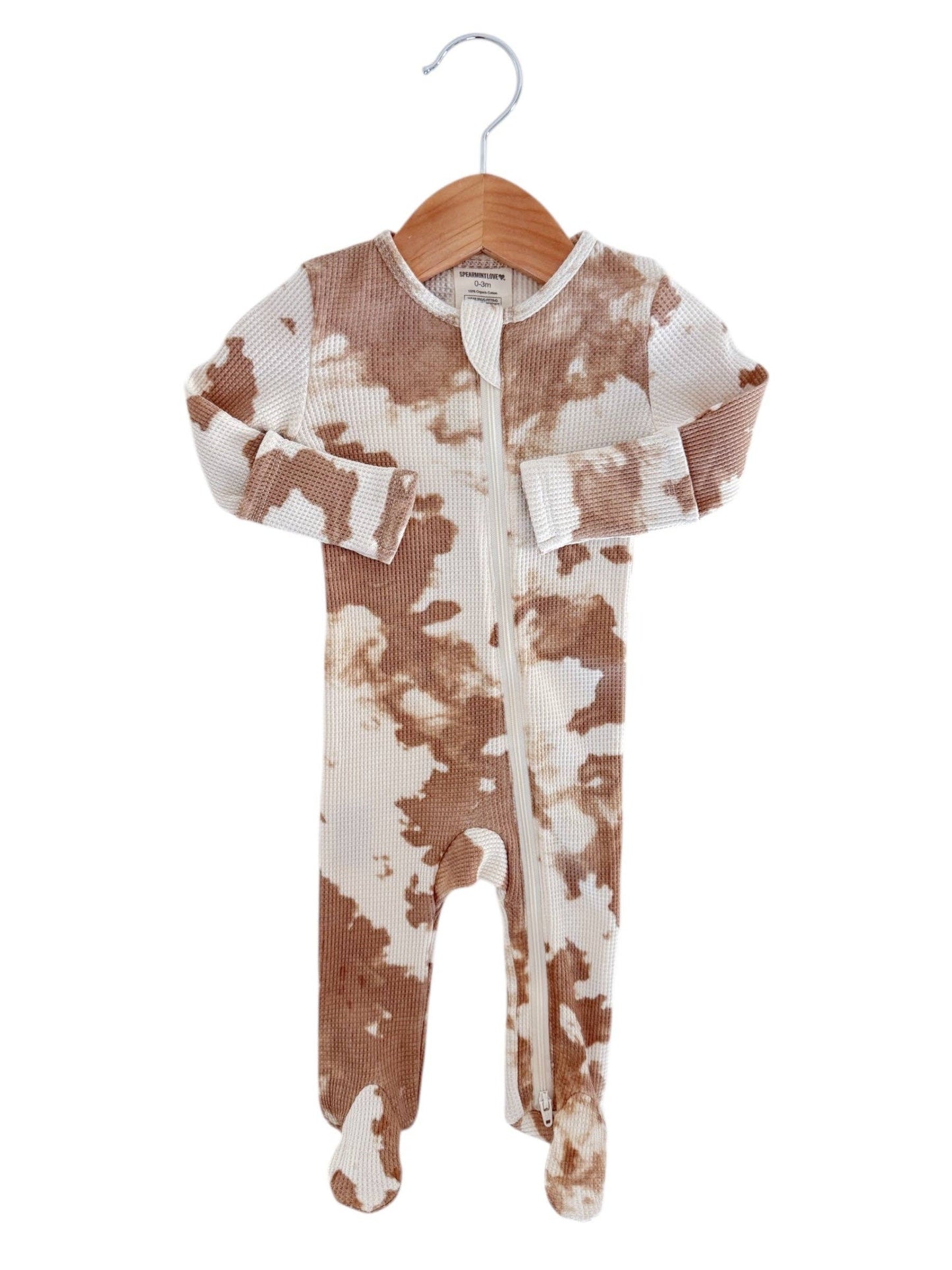 Organic Waffle Baby 2-Way Zip Footie – Almond Tie Dye