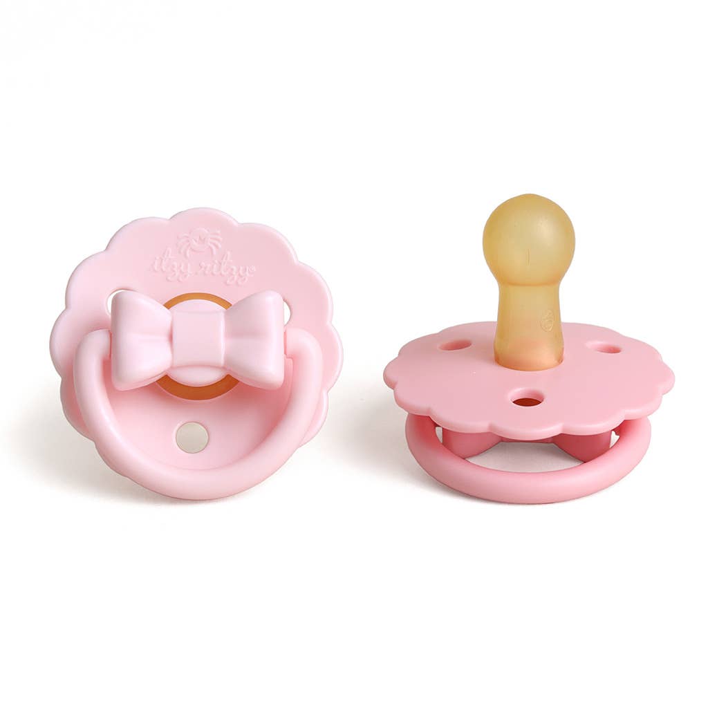 Itzy Soother™ Natural Rubber Pacifier Set – Pink Bow | BPA-Free Baby Pacifiers