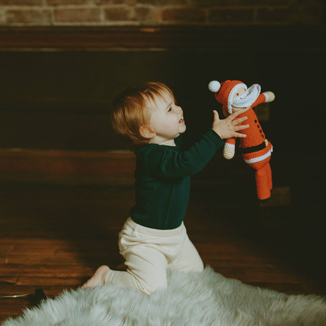 Large Santa Plush Doll with Rattle - Handmade Cotton Toy