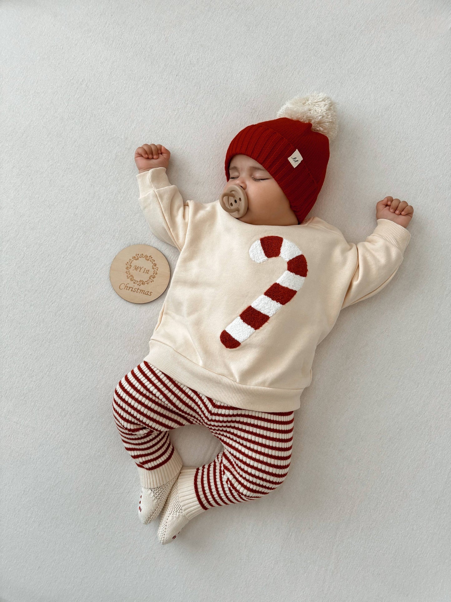 Candy Cane Chenille Baby Pullover – Organic Cotton French Terry | Cream