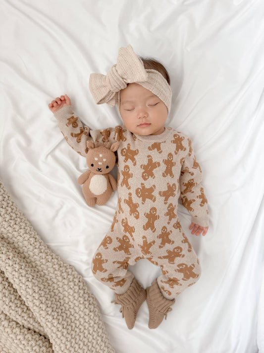 Organic Cotton Gingerbread Baby Jumpsuit – Holiday Knit