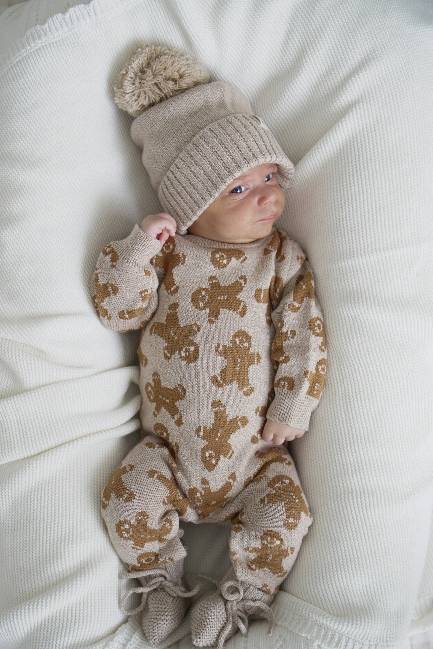 Organic Cotton Gingerbread Baby Jumpsuit – Holiday Knit