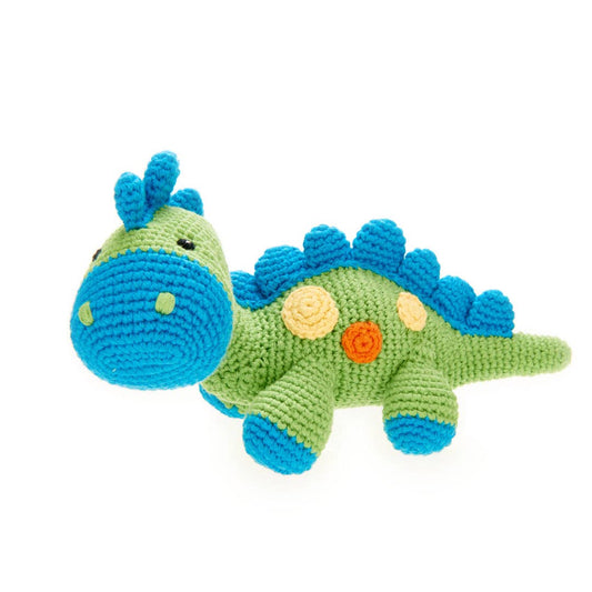 Stegosaurus plush dino rattle, green, by Pebble