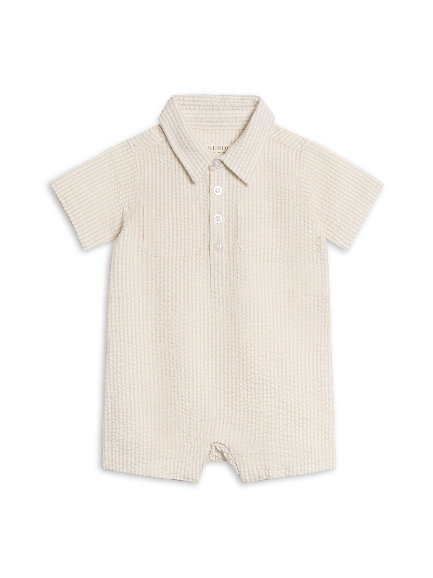 Mato Seersucker Collared Romper - Dune Stripe