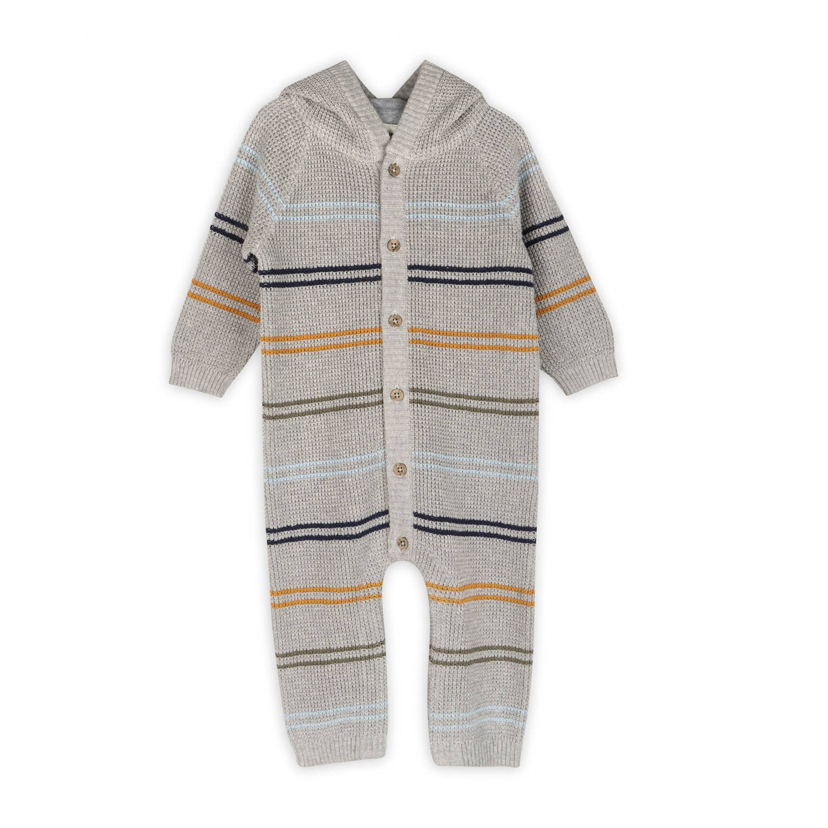 Classic Stripe Sweater Knit Hooded Baby Jumpsuit – Heather Grey