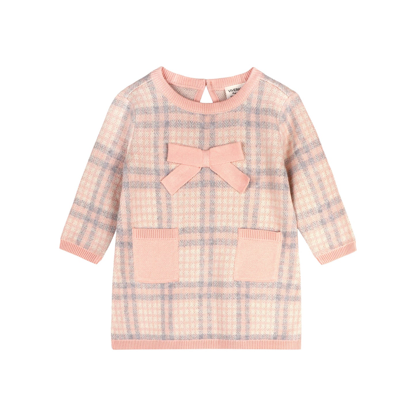 Sophie Bow Checkered Organic Cotton Sweater Knit Baby Dress
