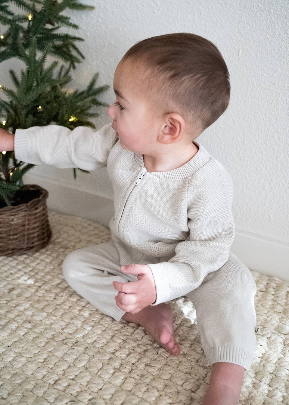 Organic Cotton Baby Side Pocket Sweater Knit Pants – Stone + Cafe Latte