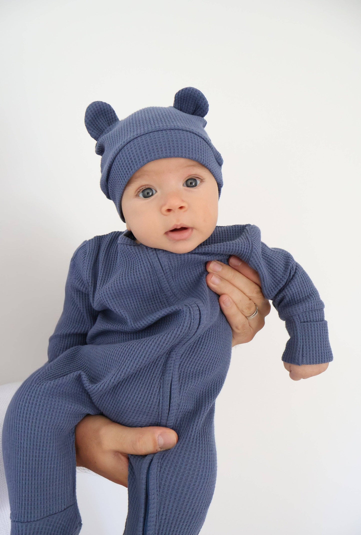 Organic Cotton Bear Waffle Baby Set – Stormy Blue