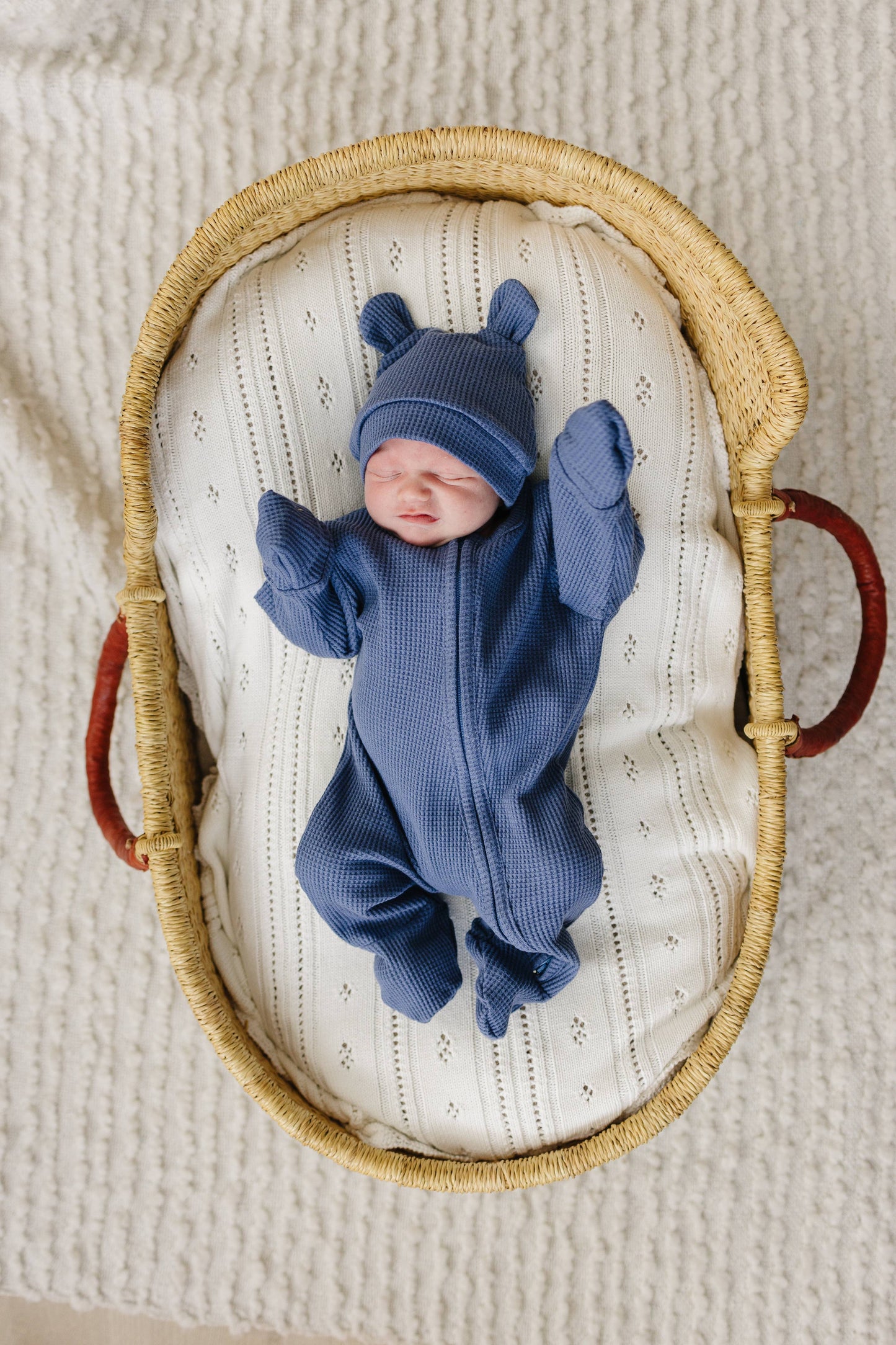 Organic Cotton Bear Waffle Baby Set – Stormy Blue