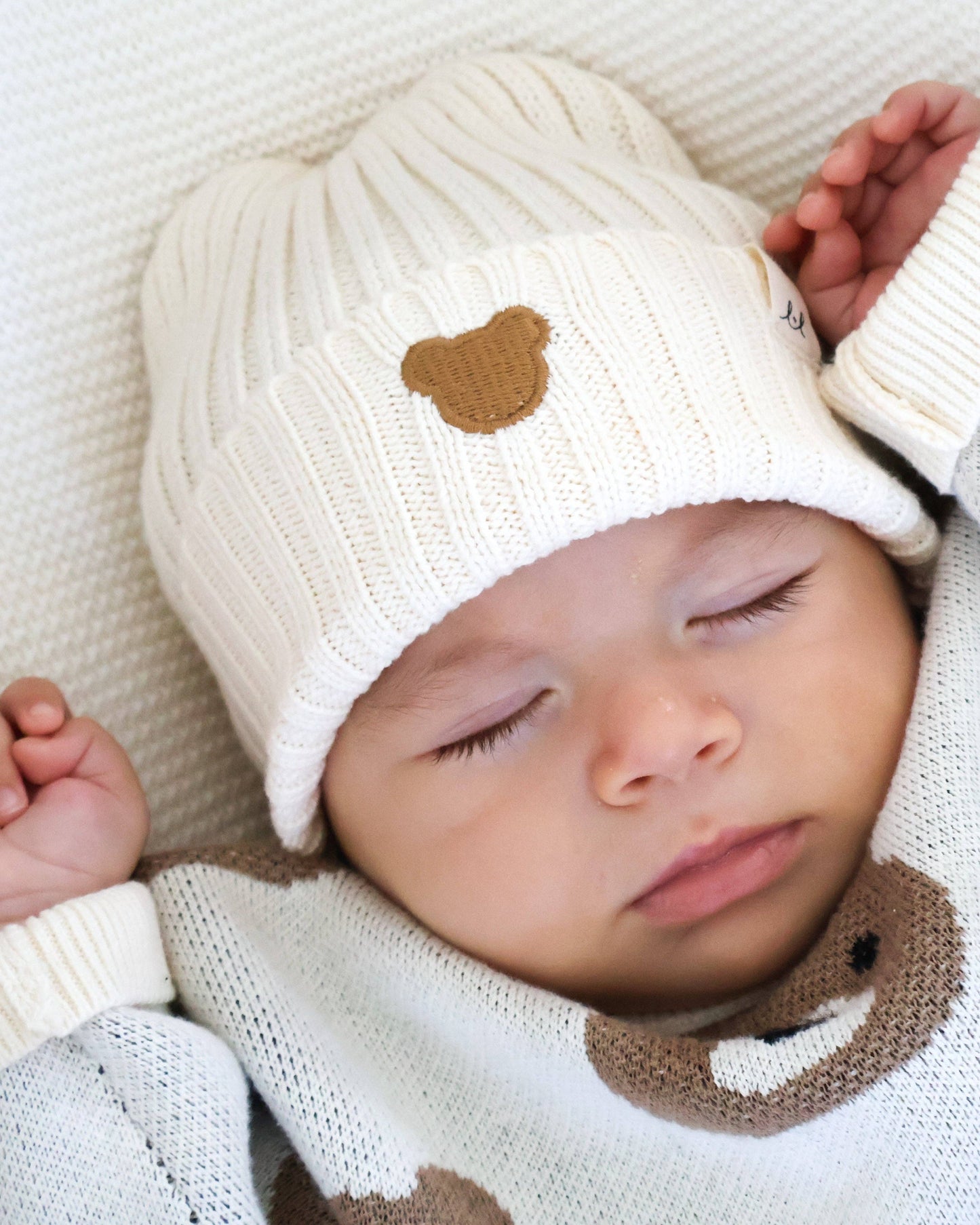 Organic Cotton Little Bear Baby Beanie – Cream