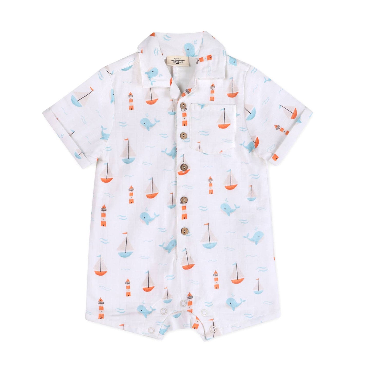Sailboat Organic Baby Romper | Soft Muslin Cotton Button Romper