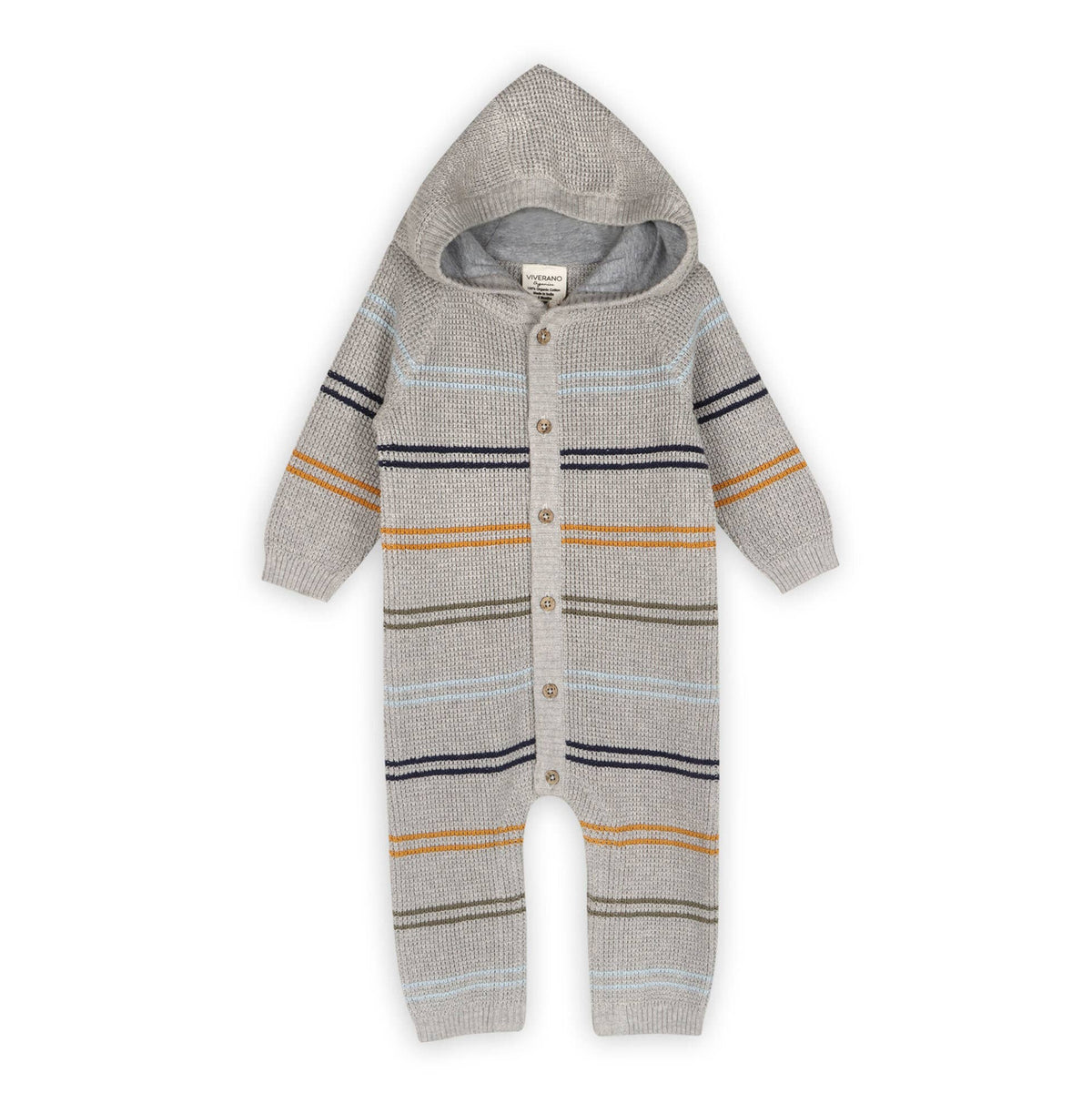 Classic Stripe Sweater Knit Hooded Baby Jumpsuit – Heather Grey