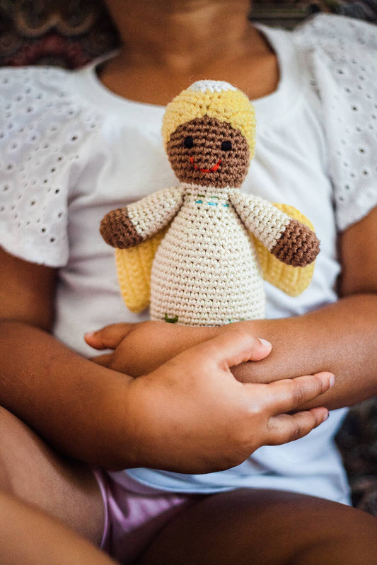 Christmas Angel Rattle in Butter Yellow – Soft & Heavenly