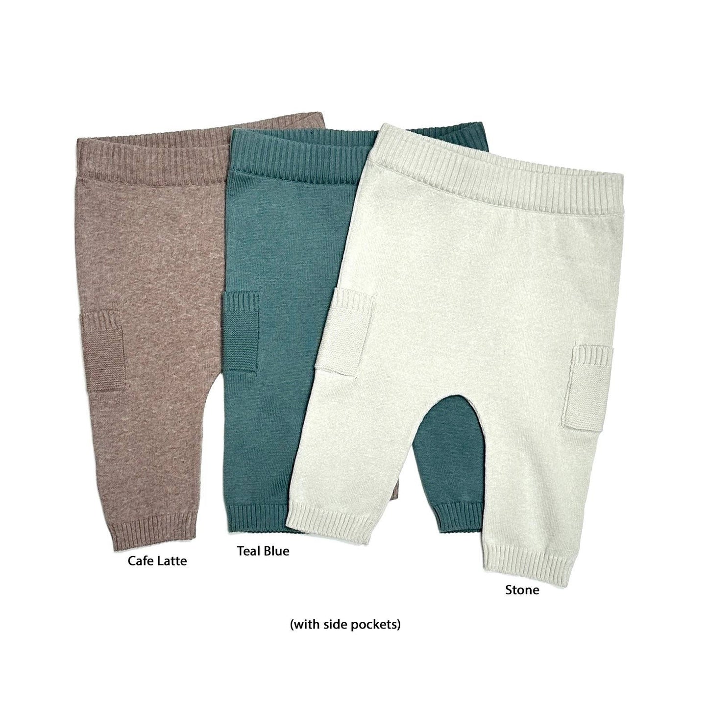 Organic Cotton Baby Side Pocket Sweater Knit Pants – Stone + Cafe Latte