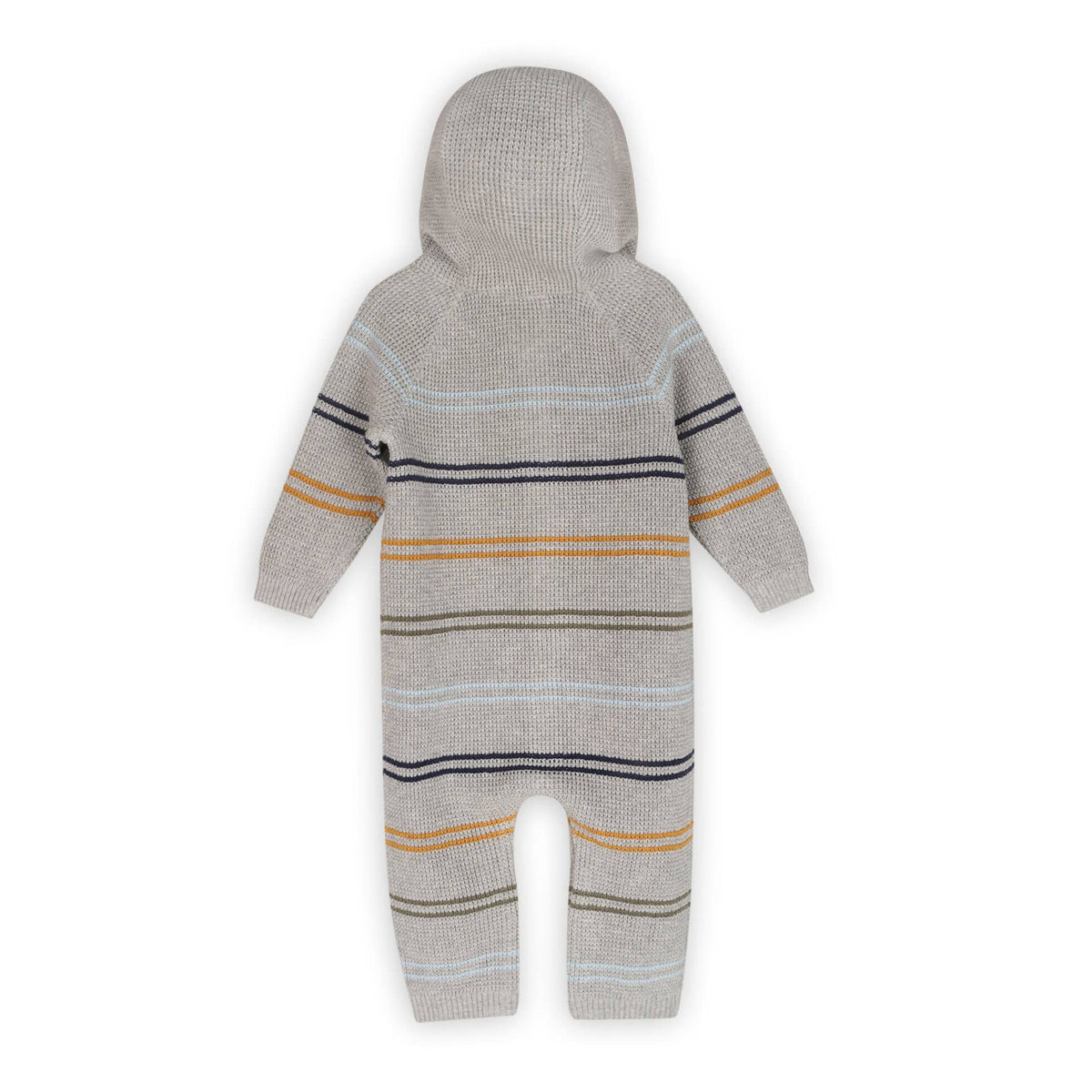 Classic Stripe Sweater Knit Hooded Baby Jumpsuit – Heather Grey