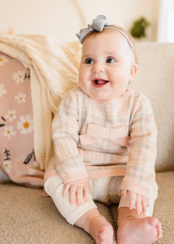Sophie Bow Checkered Organic Cotton Sweater Knit Baby Dress