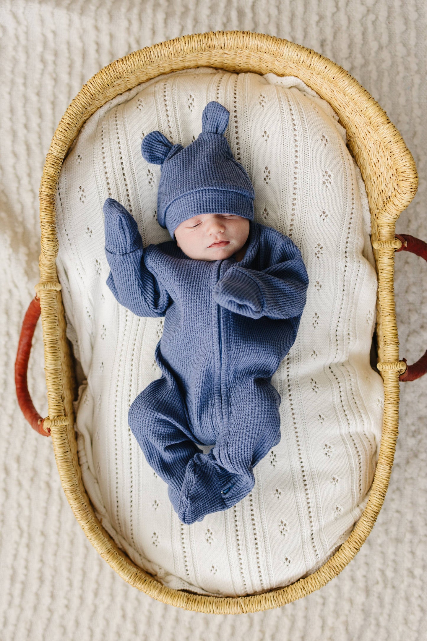 Organic Cotton Bear Waffle Baby Set – Stormy Blue