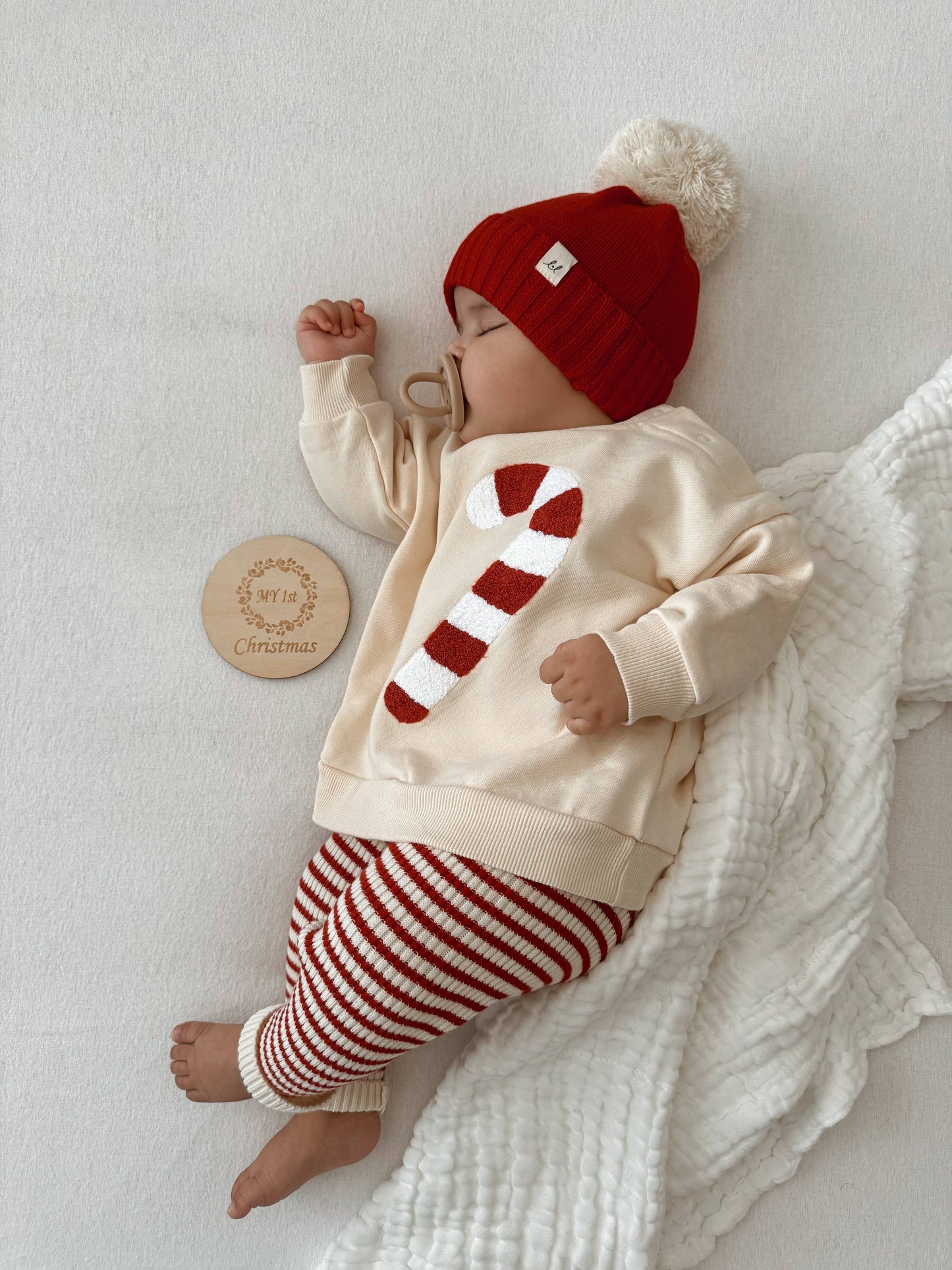 Candy Cane Chenille Baby Pullover – Organic Cotton French Terry | Cream