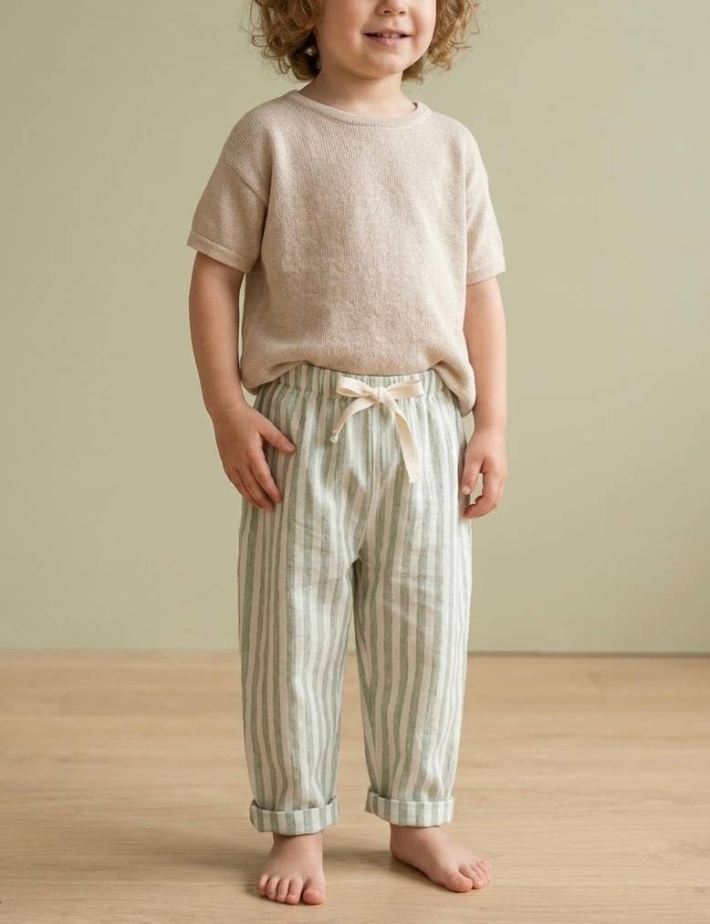 100 % Cotton Stripe Pant - Sage: 6-12 Months
