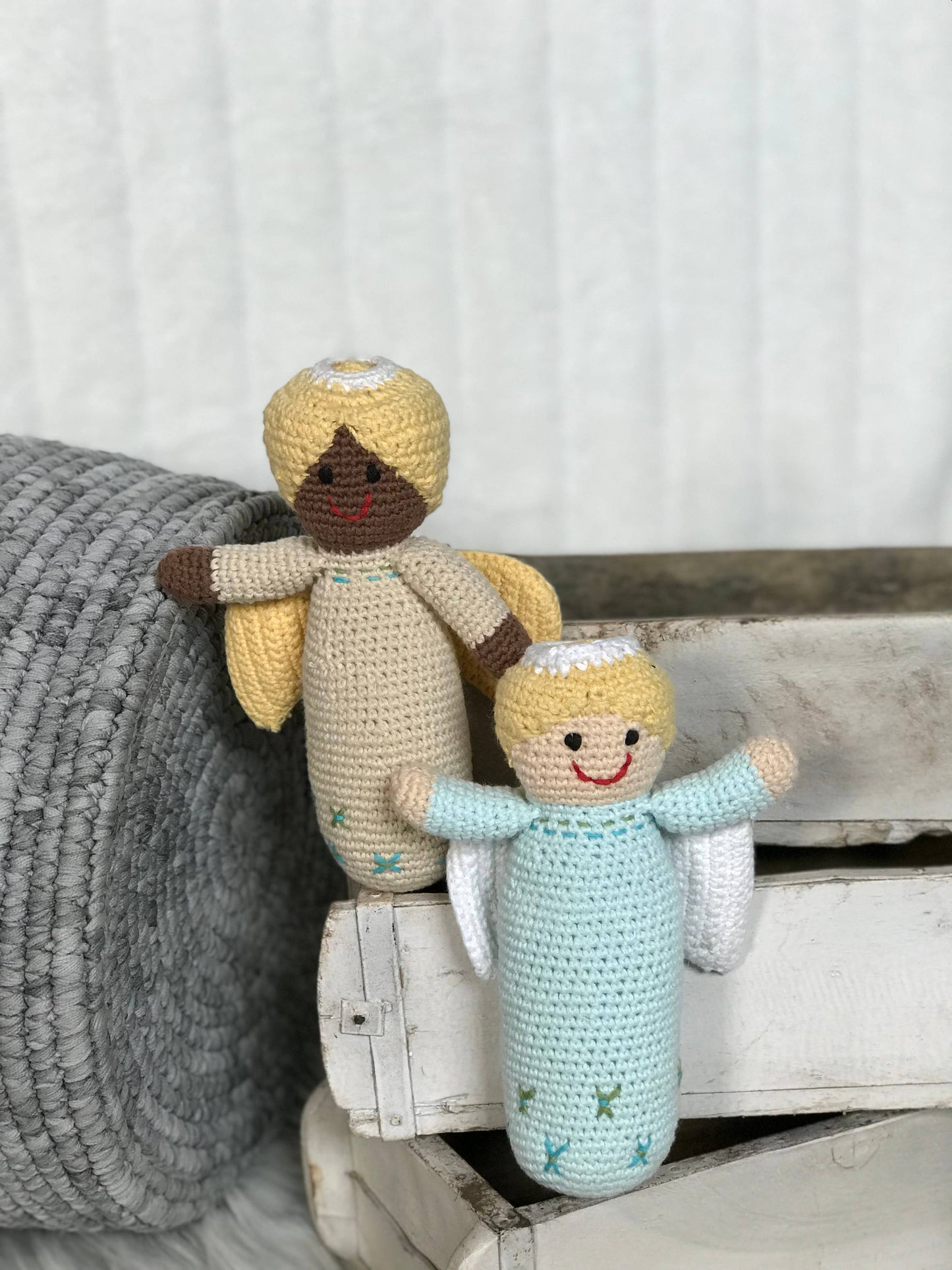 Turquoise Angel Rattle – Handmade Organic Cotton Baby Keepsake