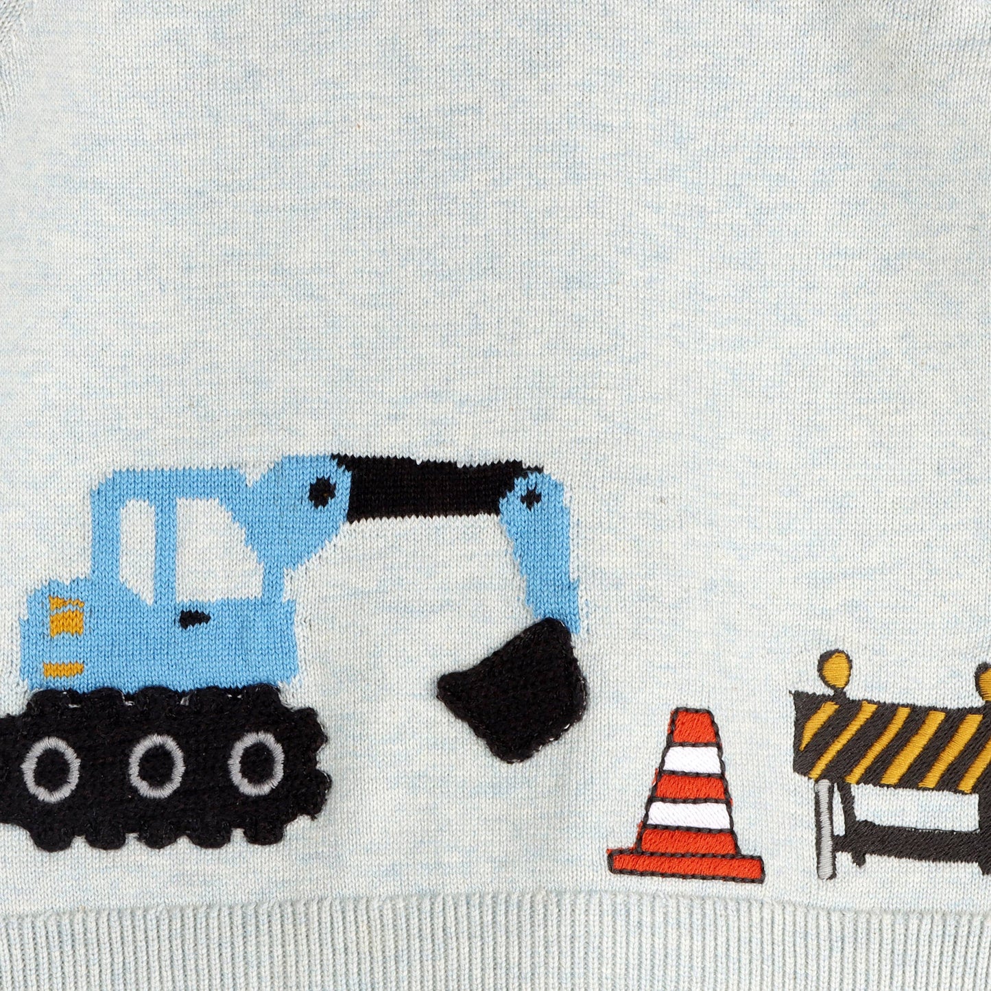 Construction Truck Embroidered Knit Baby Pullover & Pant SET: Blue Heather / 6-12M