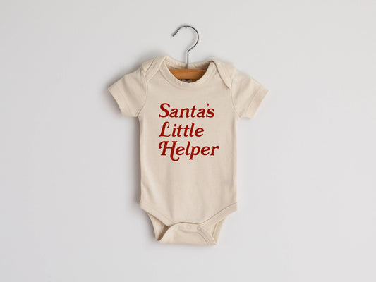 “Santa’s Little Helper” Holiday Baby Bodysuit – 100% Organic Cotton in Cream & Red