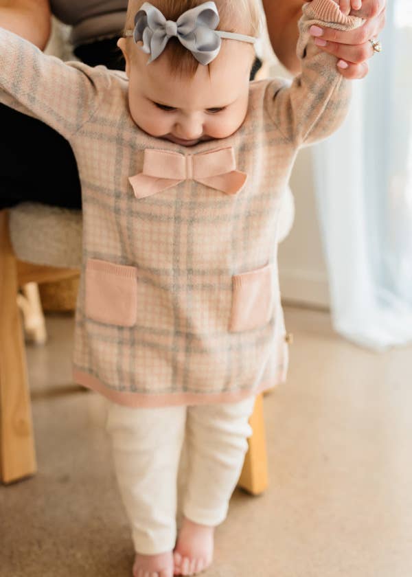 Sophie Bow Checkered Organic Cotton Sweater Knit Baby Dress