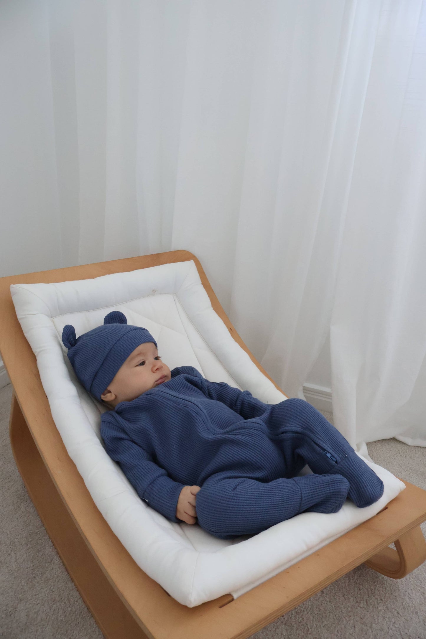 Organic Cotton Bear Waffle Baby Set – Stormy Blue