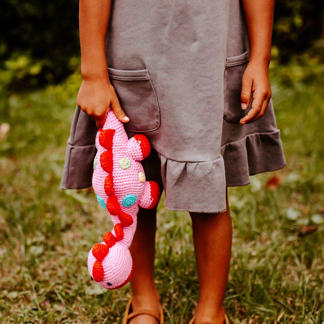 Handmade Stegosaurus Baby Rattle | Organic Cotton | Pink