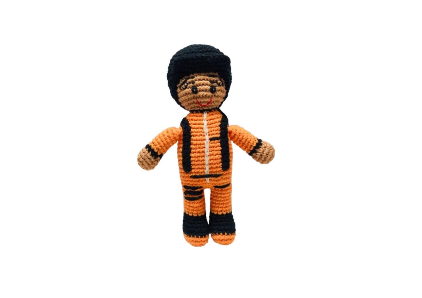 Astronaut Plush Rattle– Ethical, Handmade Soft Doll -Orange