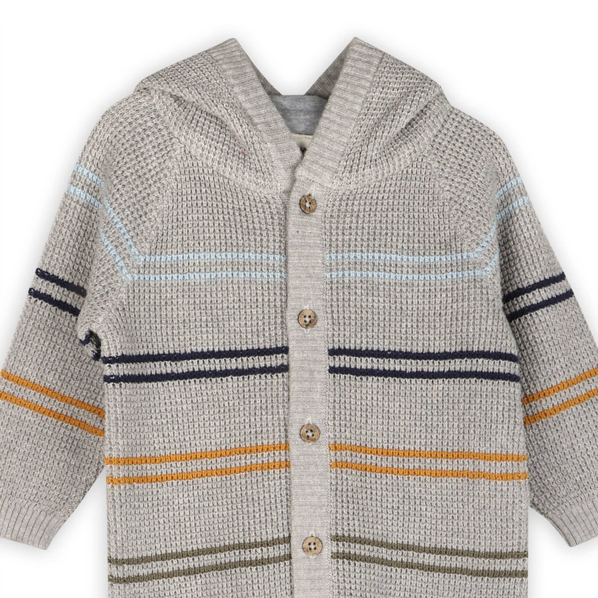 Classic Stripe Sweater Knit Hooded Baby Jumpsuit – Heather Grey