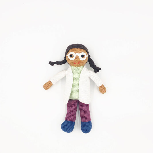 Handmade Fun-Loving Scientist Doll – Organic Cotton Crochet