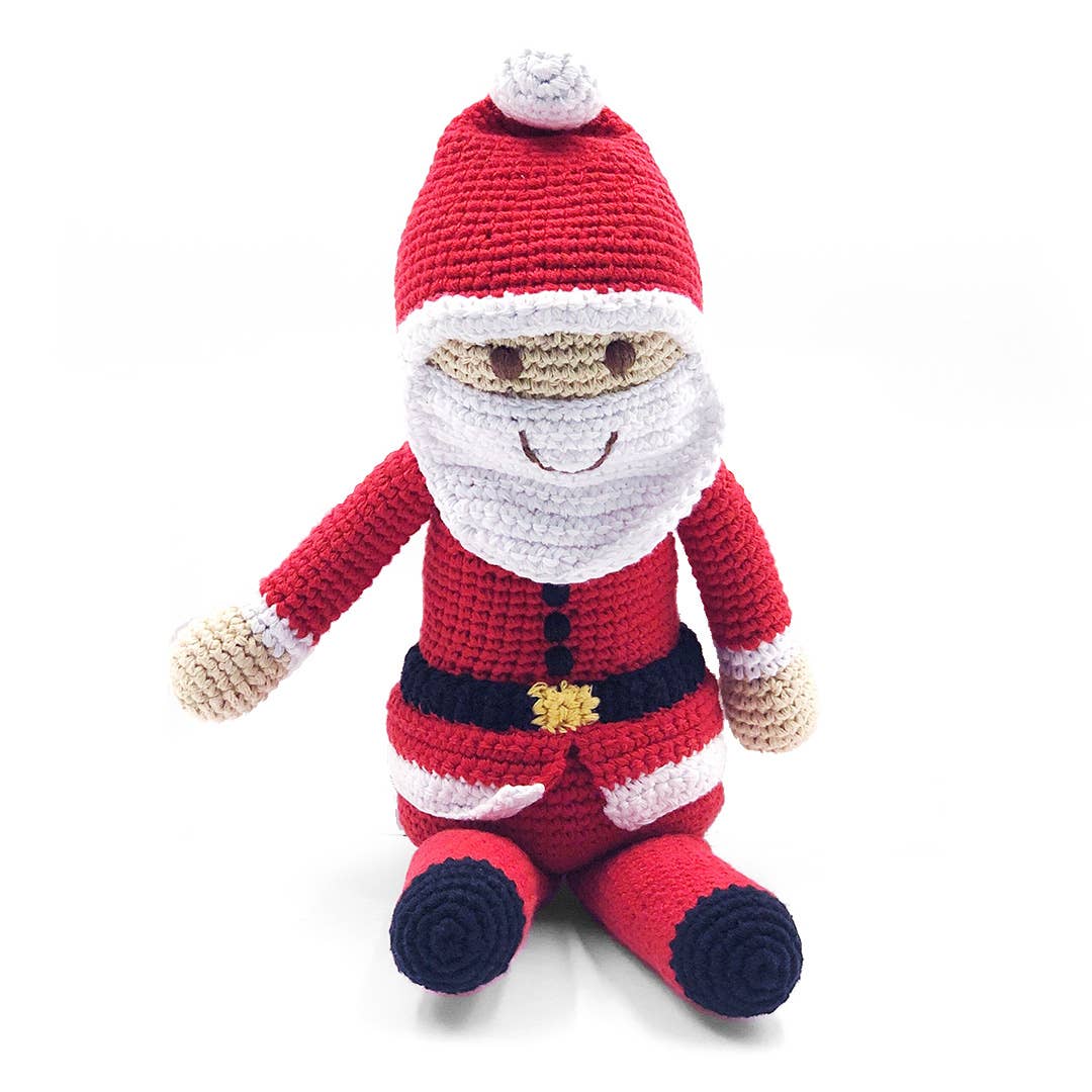 Large Santa Plush Doll with Rattle - Handmade Cotton Toy