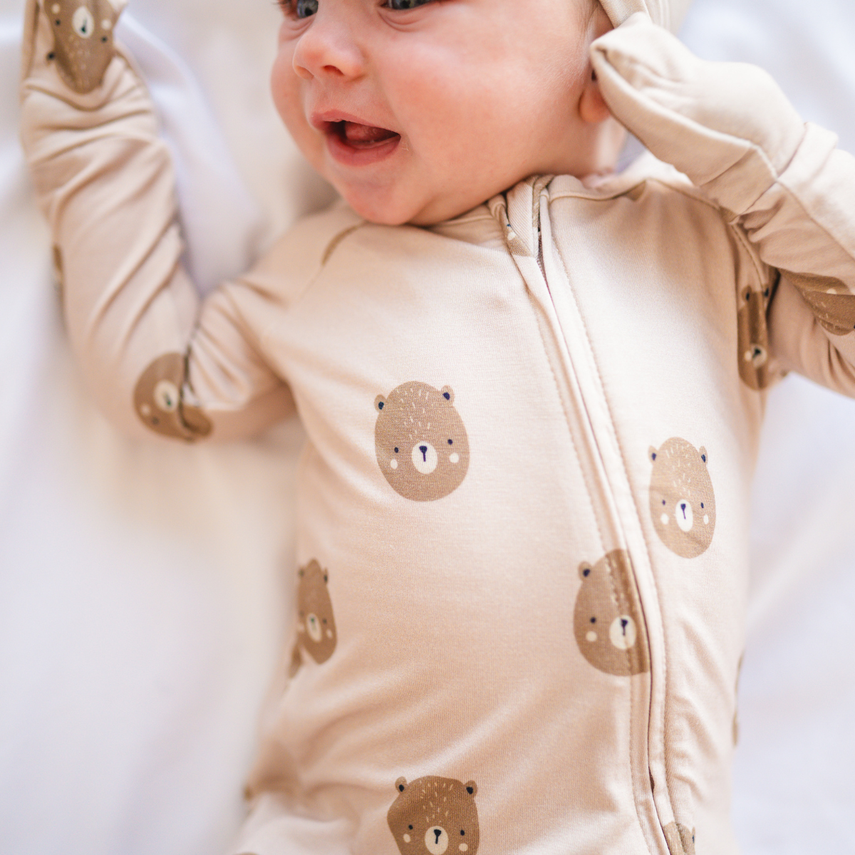 Bamboo 2-Way Convertible Zip Romper – Teddy | Ultra-Soft Unisex Baby Sleepwear