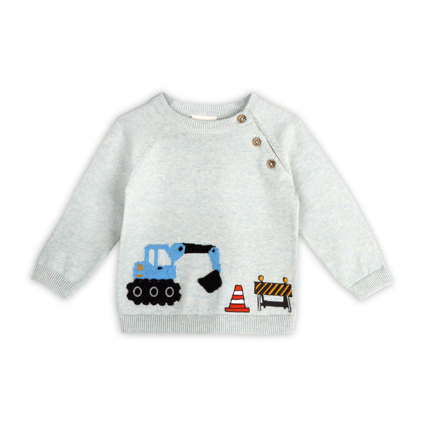 Construction Truck Embroidered Knit Baby Pullover & Pant SET: Blue Heather / 6-12M