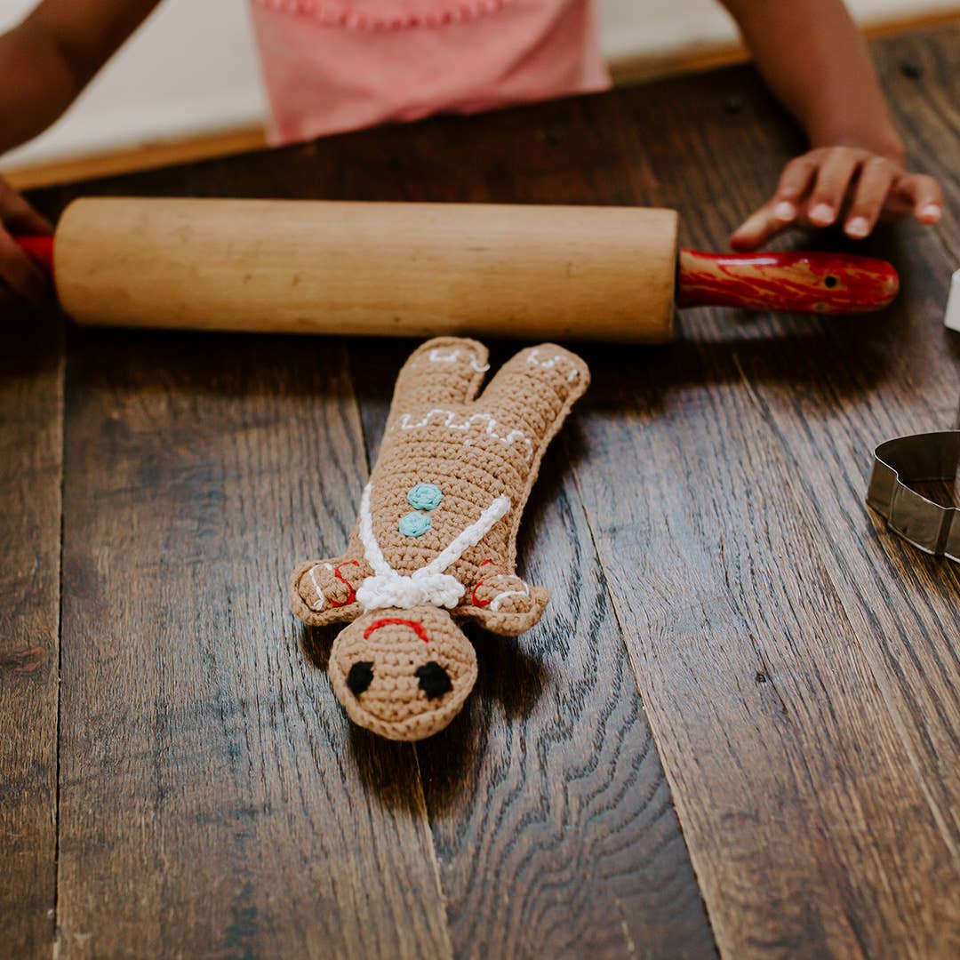 Handmade Gingerbread Man Rattle – Holiday Baby Toy