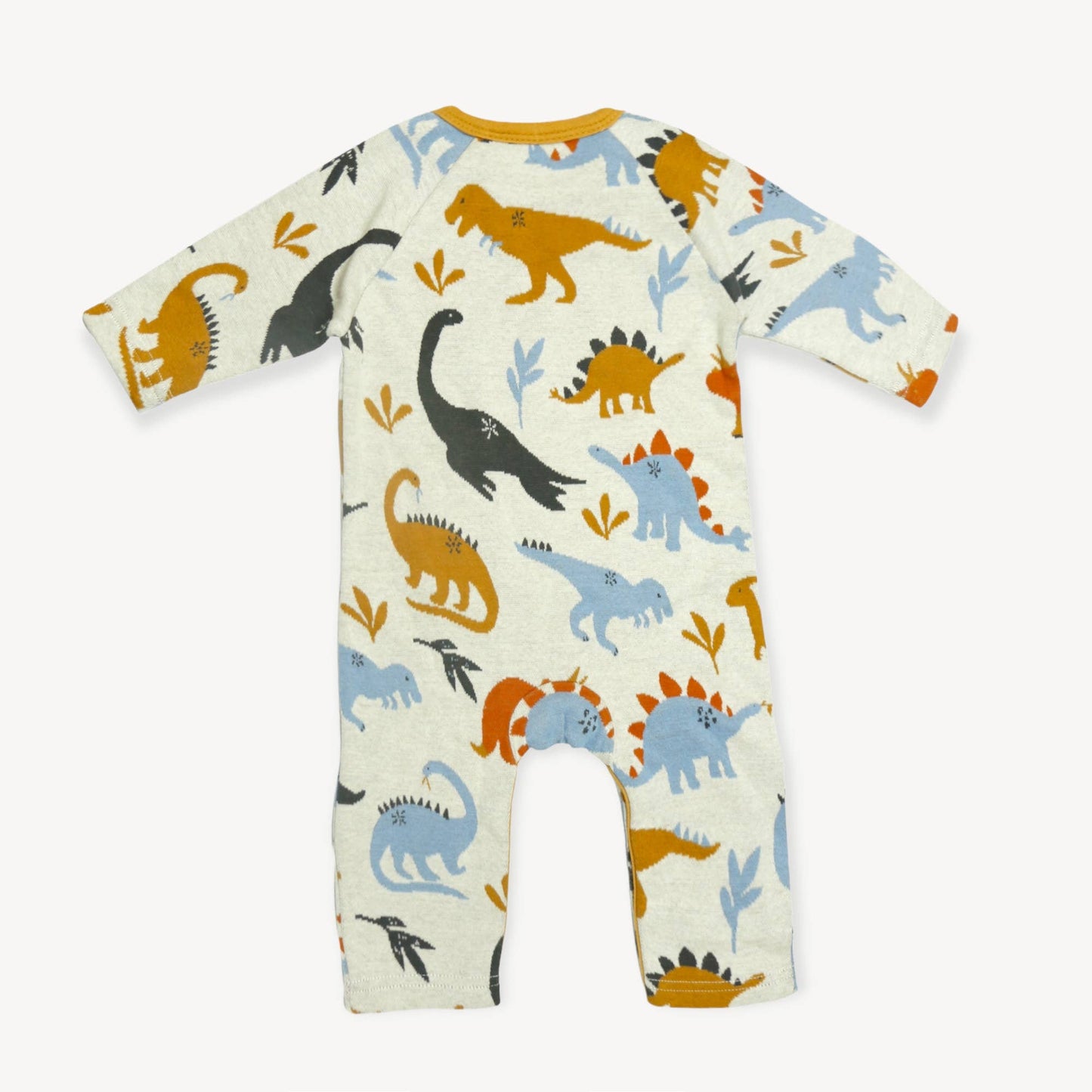 Dino Kangaroo Pocket Jacquard Baby Jumpsuit (Organic Cotton): Oatmeal / 6-12M