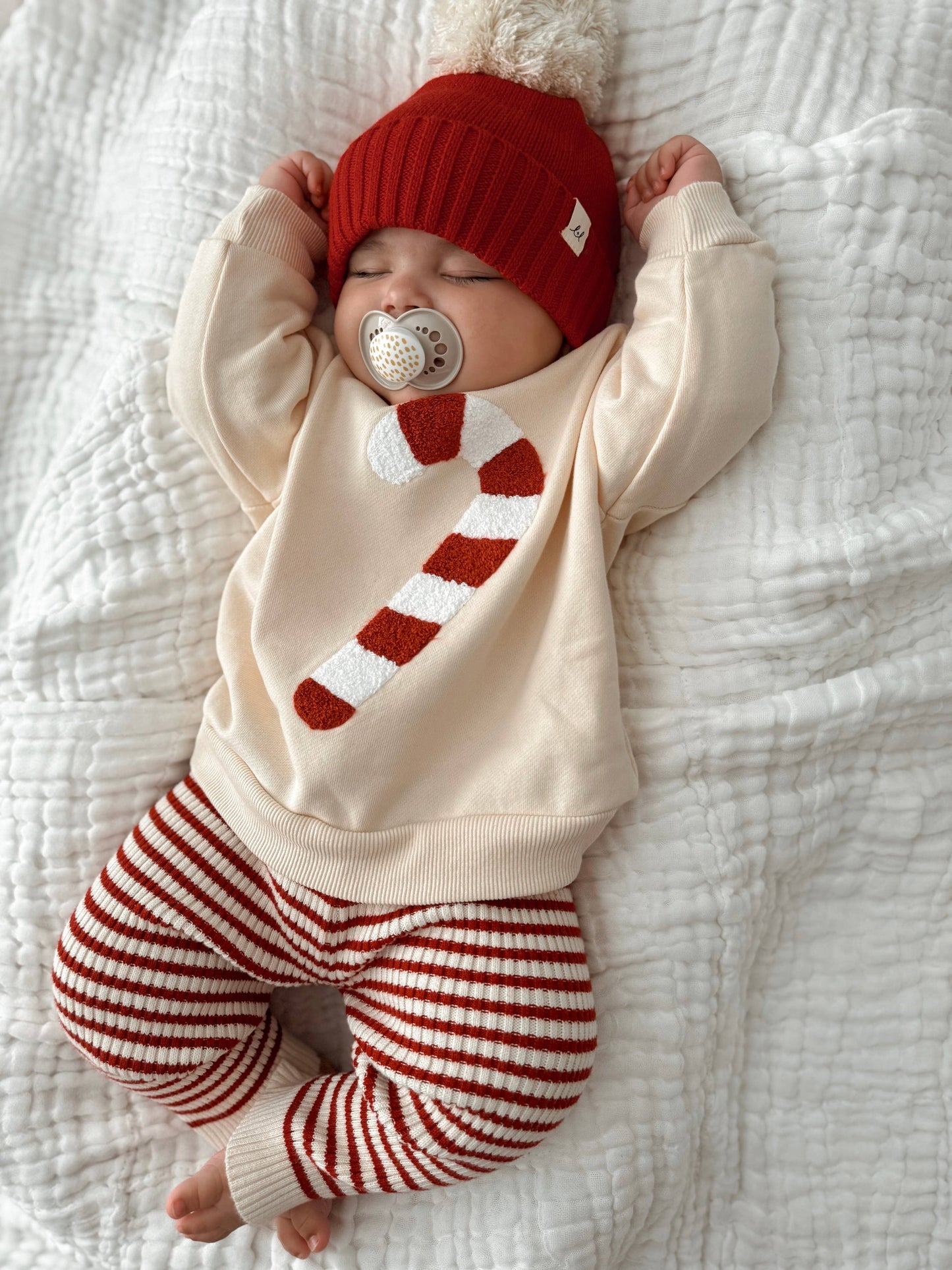 Organic Cotton Candy Cane Striped Baby Leggings – Cream & Holly
