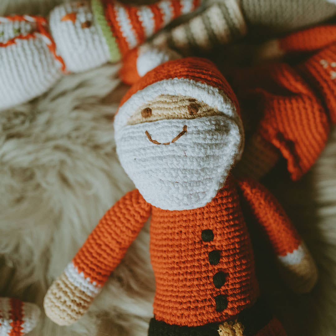 Large Santa Plush Doll with Rattle - Handmade Cotton Toy