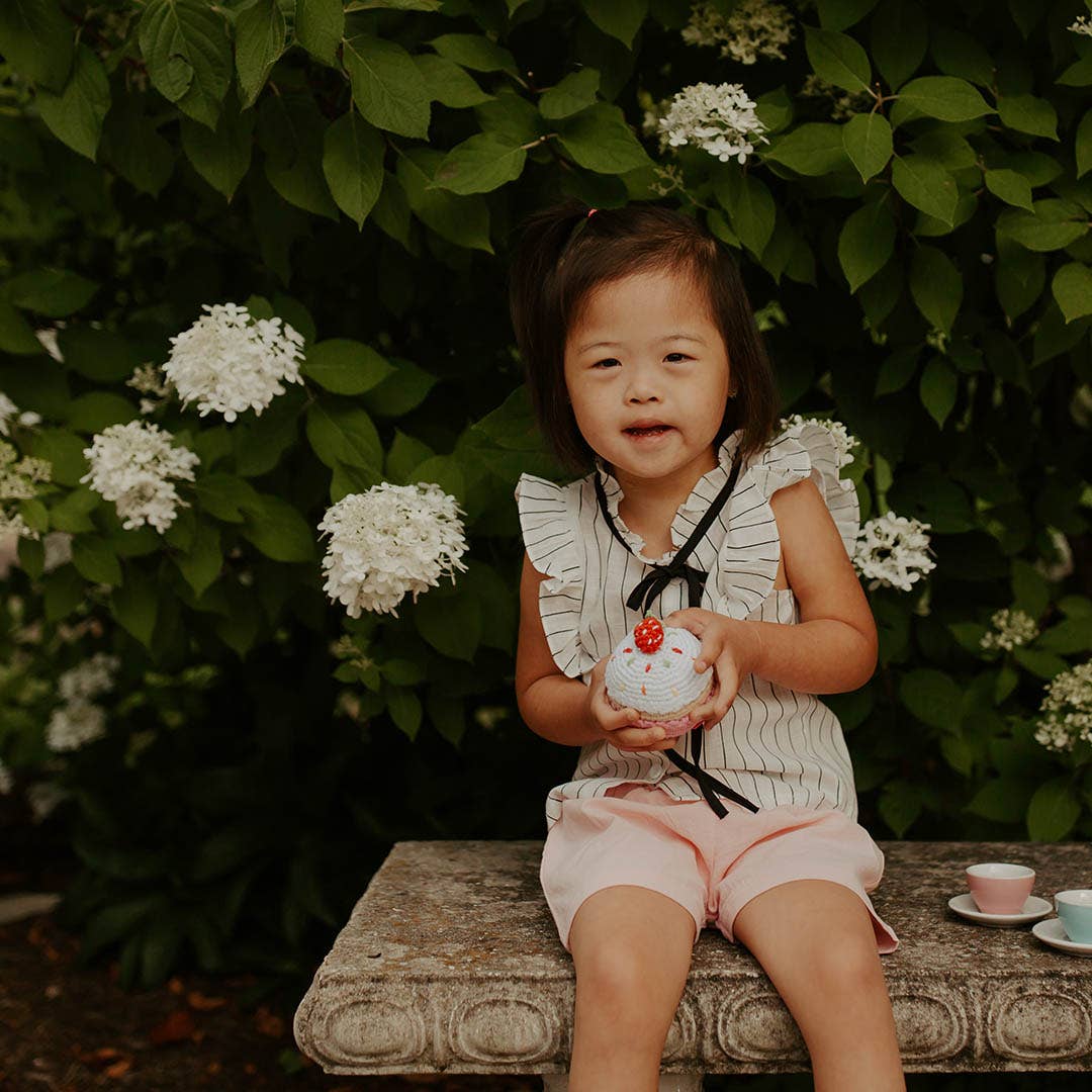 Handmade Strawberry Cupcake Baby Rattle - Organic Cotton Toy