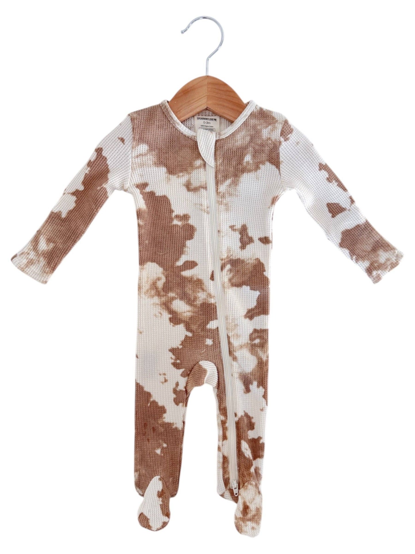 Organic Waffle Baby 2-Way Zip Footie – Almond Tie Dye