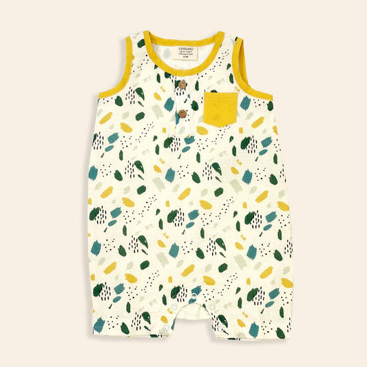 Lightweight sleeveless organic muslin baby romper by Viverano