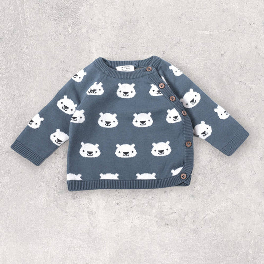Bear Jacquard Knit Pullover Sweater