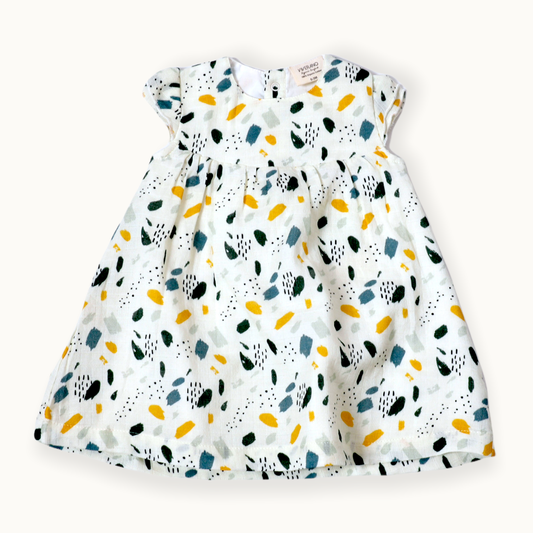 Bloom cap sleeve organic muslin baby dress and bloomer set