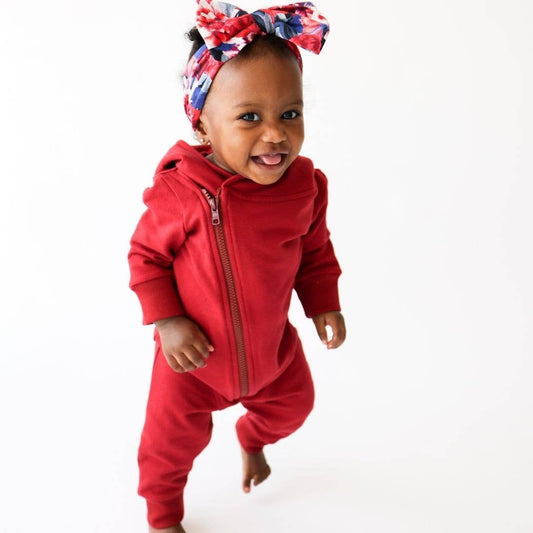 Red Asymmetrical Zip Hoodie Romper