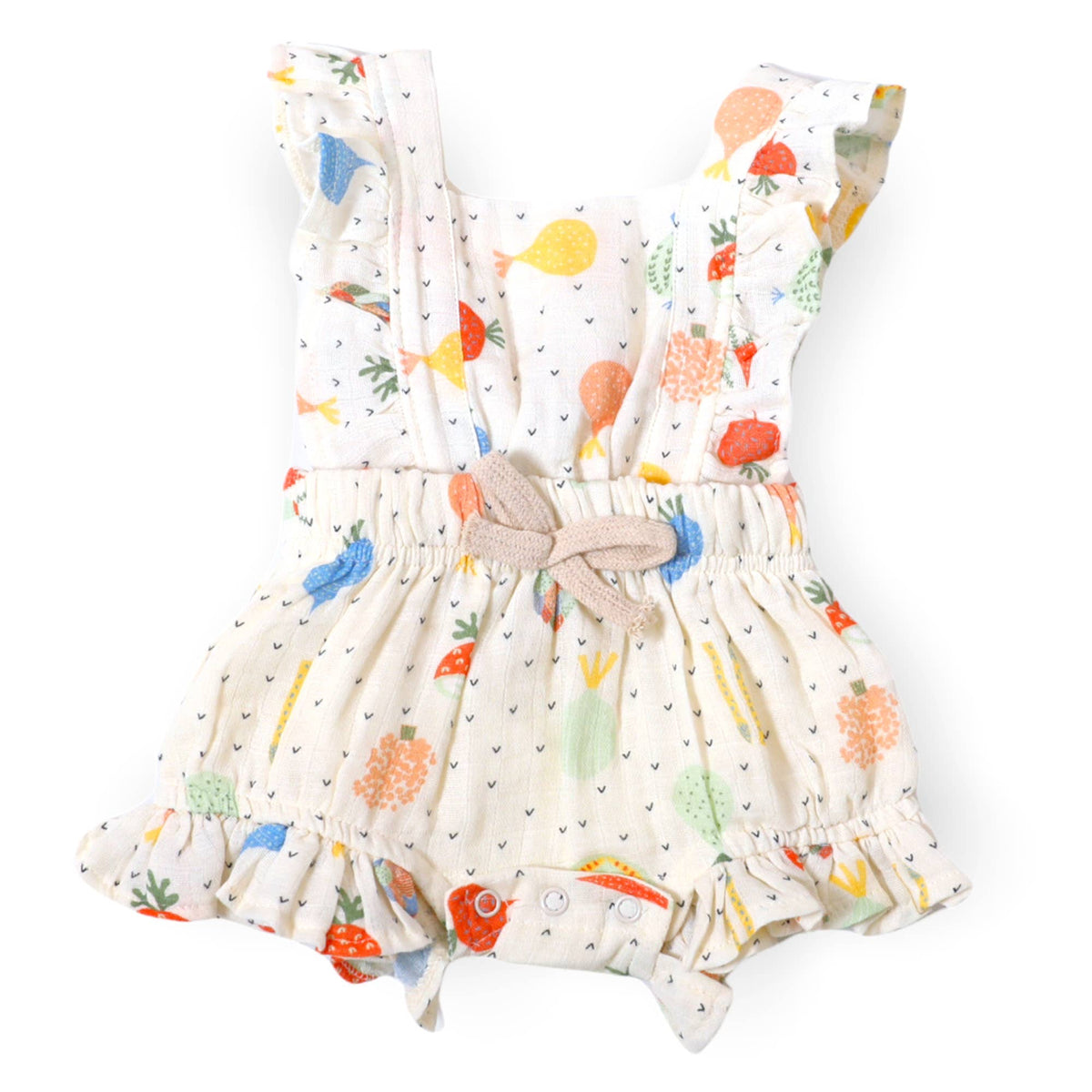Veggie Ruffled Short Romper with Tie Back (Organic Muslin)